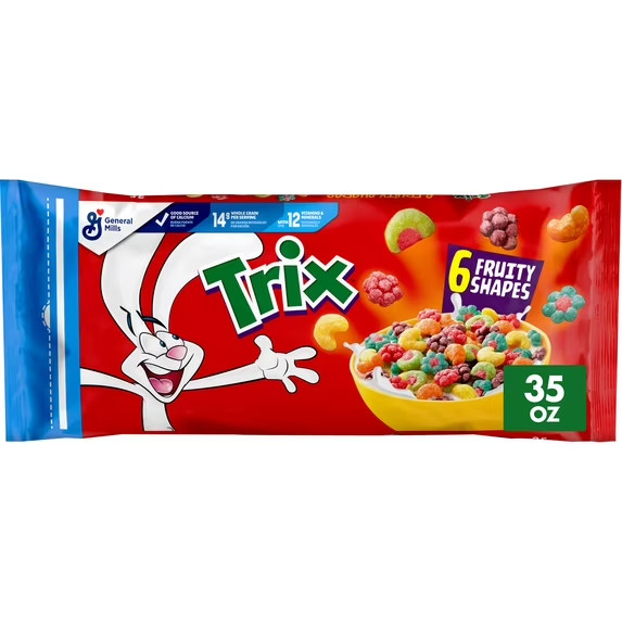 Trix Fruit Flavored Corn Puffs Whole Grain Breakfast Cereal Resealable Bag 35 oz