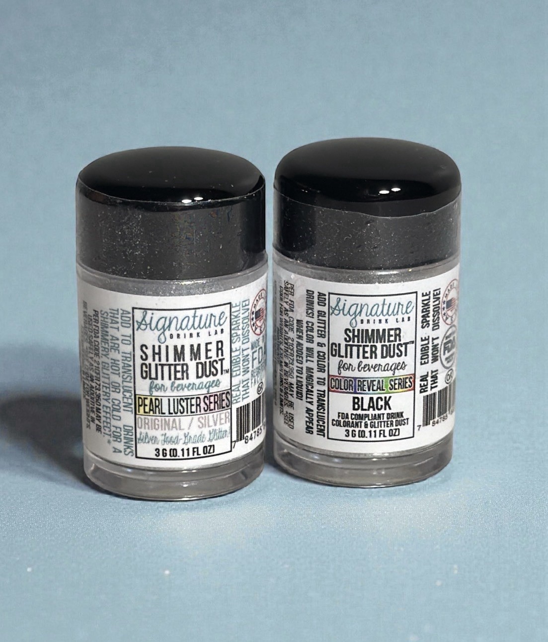 Edible Glitter for Drinks Shiny Glitter Shimmer Beverage 3gr 2-pack Silver/Black