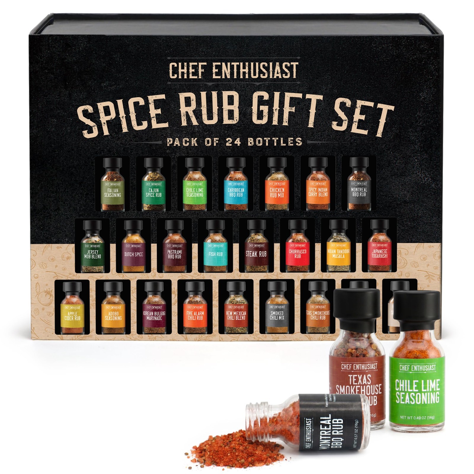 Gourmet BBQ Spice Rub Sampler Gift Set – 24 Unique Grilling Seasonings for Men,