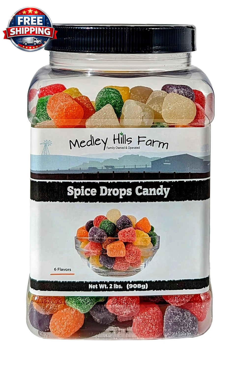 Spice Drops Candy by 2 Lbs. in Reusable Container – Assorted Gum Drops Candy – F