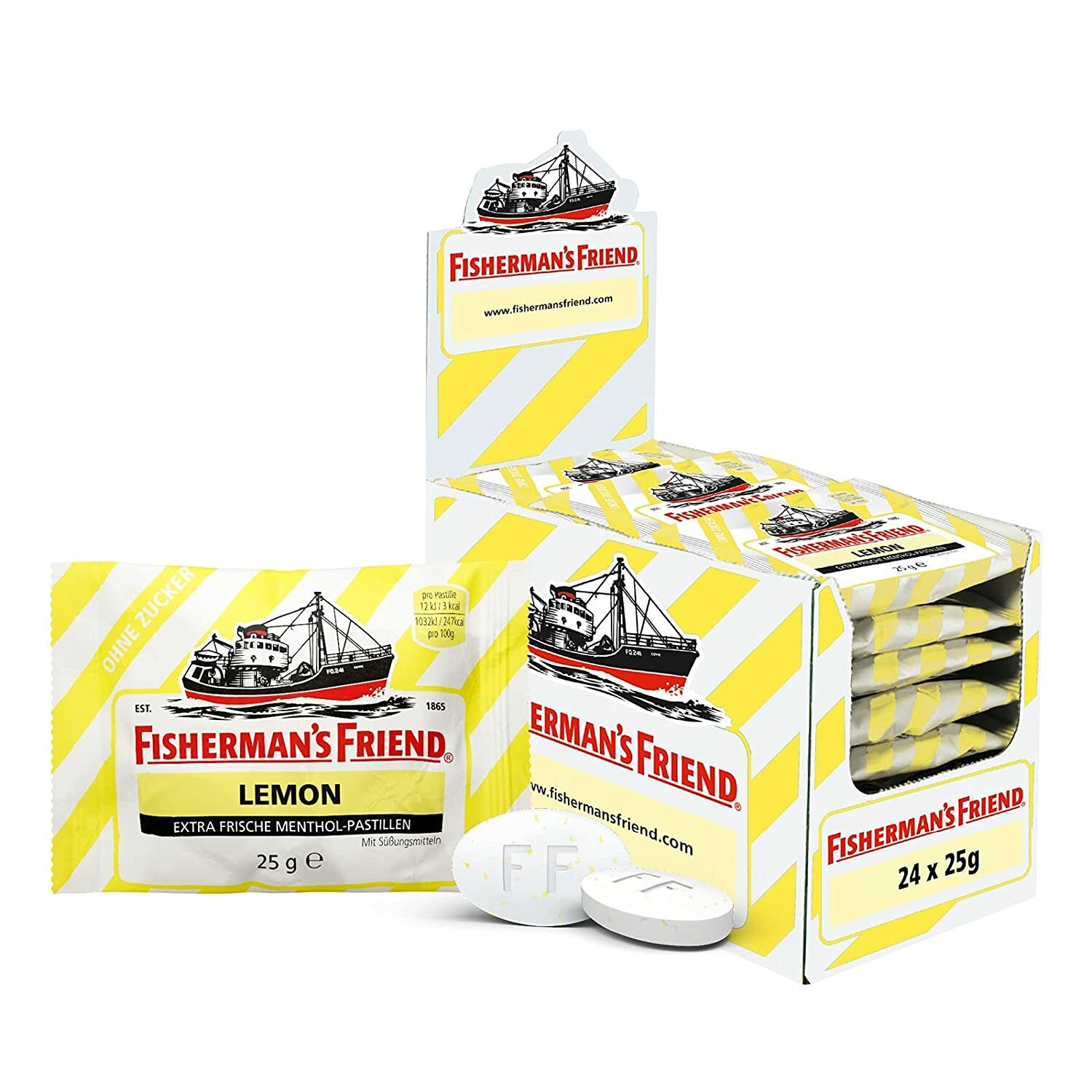 Box with 24 Bags Fisherman´s Friend (Lemon ) sugarfree New from Germany