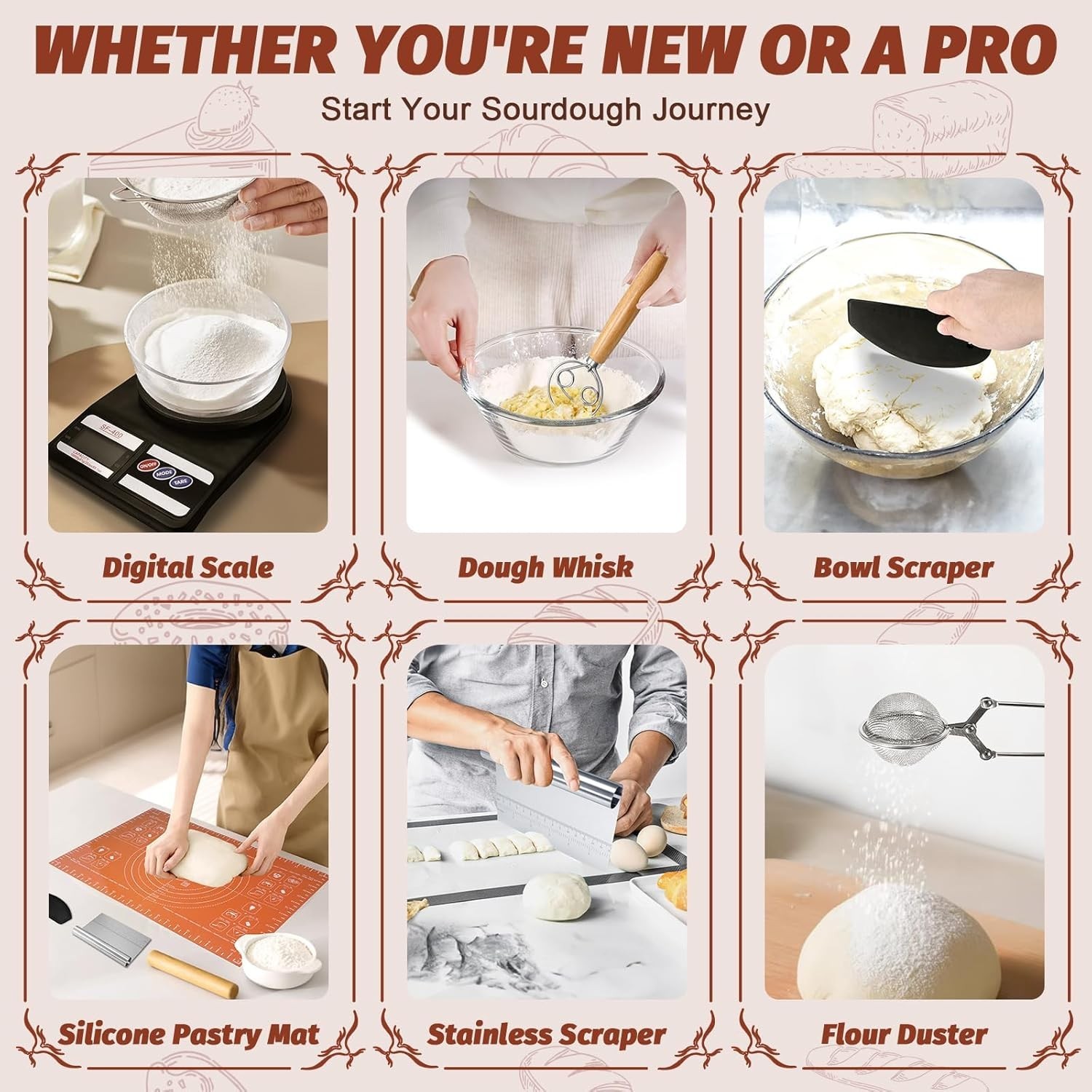 Sourdough Starter Kit Enamel Pot Bread Proofing Baskets Supplies Complete Set