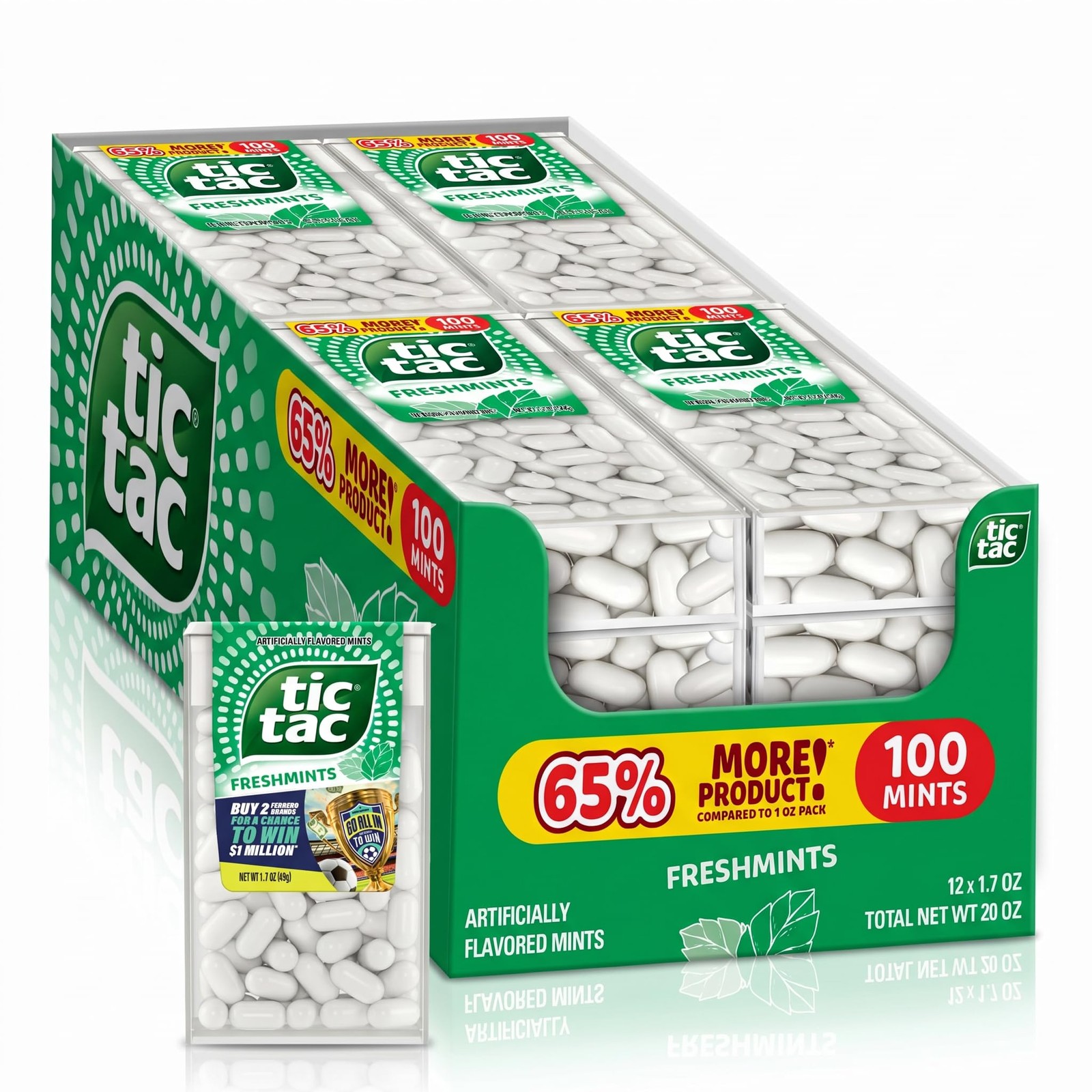 Tic Tac Freshmints, On-the-Go Breath Mints, 1.7 Ounce (Pack of 12), White
