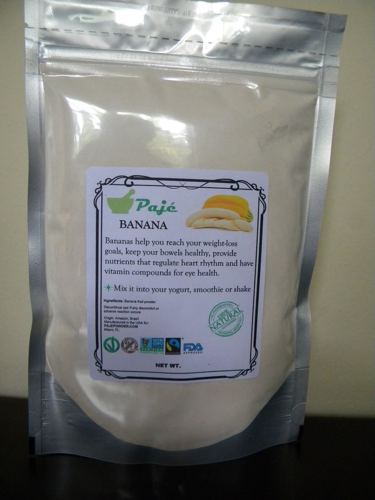 BANANA powder 8oz – 1/2lb , SE Brazil origin, gluten free, non-GMO PAJE