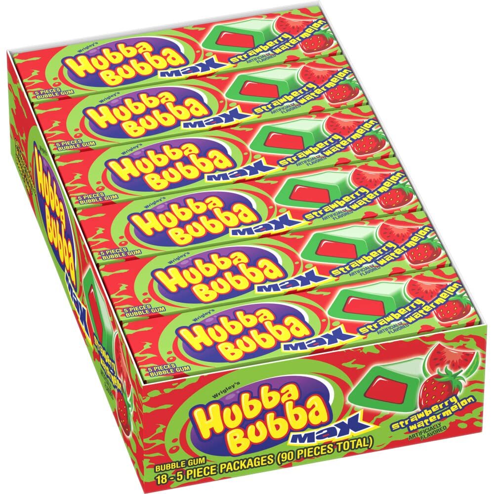 HUBBA BUBBA Max Bubble Gum Strawberry Watermelon Flavored Chewing Gum (18 packs)