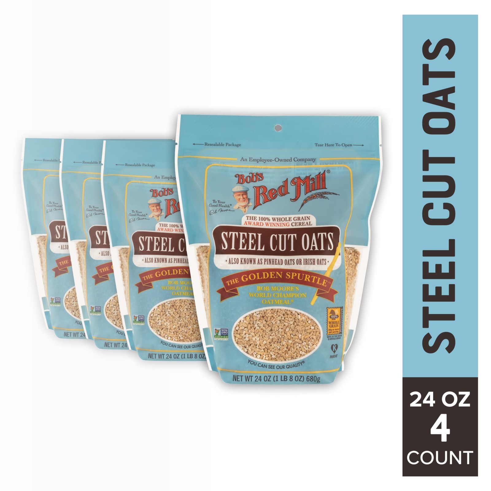 Steel Cut Oats, 24oz (Pack of 4) – Non GMO, Whole Grain, Vegan, Kosher