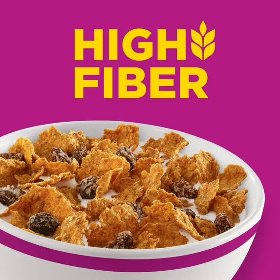 Kellogg’s Raisin Bran Breakfast Cereal, High Fiber, 28g Whole Grain, Mega Size