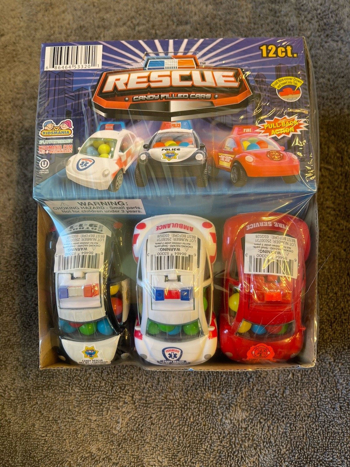 Kidsmania Rescue Cars Assorted Novelty Candy And Toys 12 Pack Police Fire