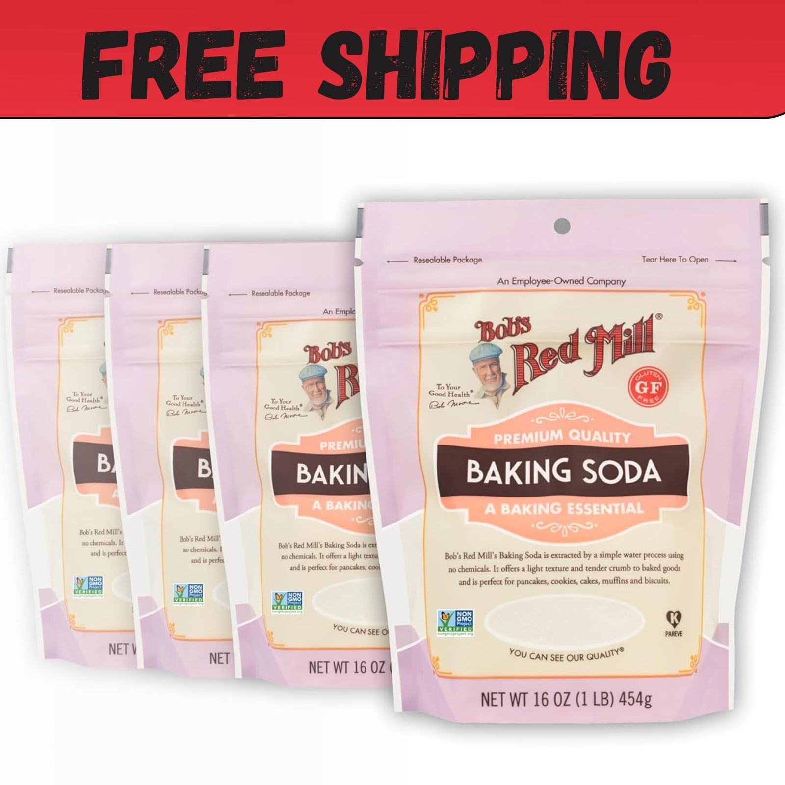 (Pack of 4) Bob’s Red Mill Baking Soda,Non GMO, Vegan, Paleo Friendly,(16 oz )