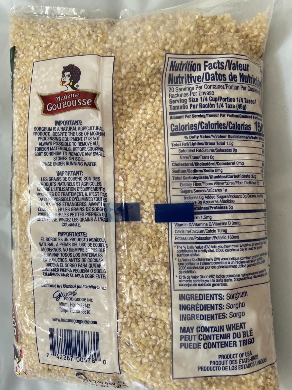 3 Pack Madame Gougousse Pitimi Sorghum Grain 2 lb Bags Gluten Free Whole Grain