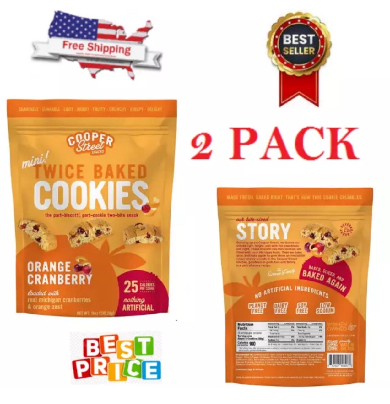 Cooper Street Orange Cranberry Cookies, 18 oz. 2 Packs – Great Price.