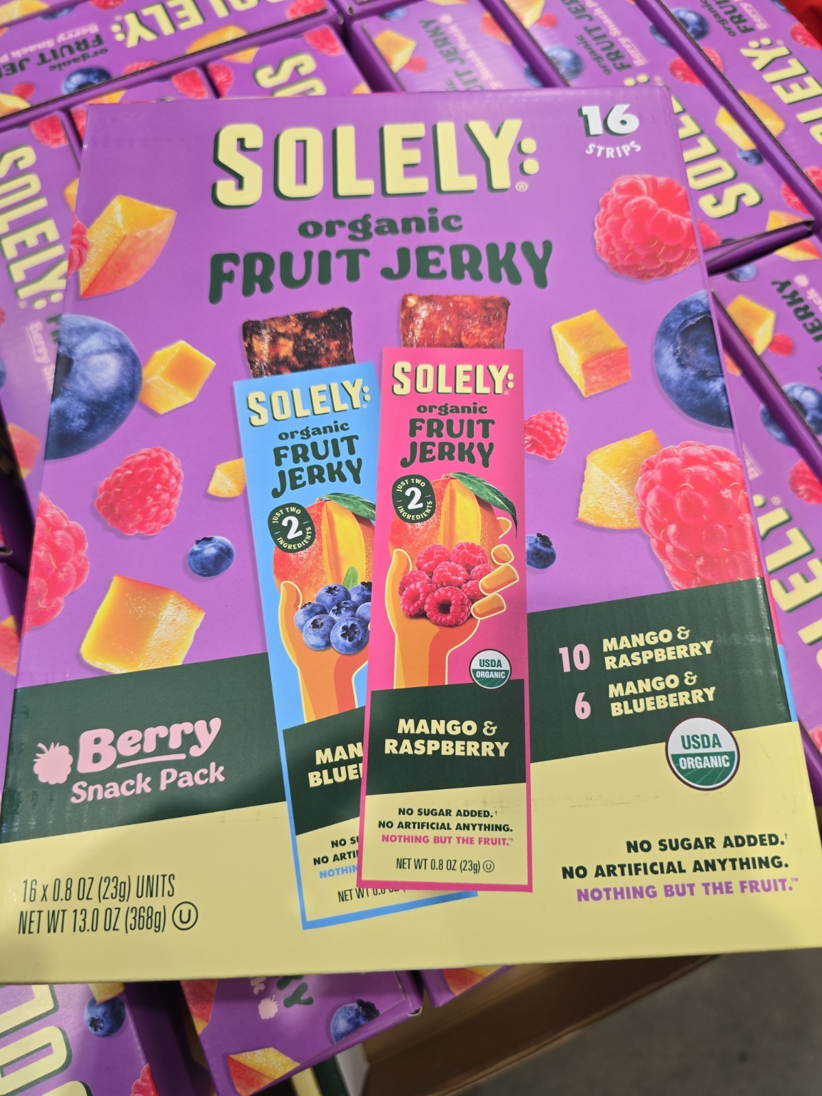 Solely Organic Fruit Jerky Snack Bars Variety Pack, 0.8 oz, 16-count