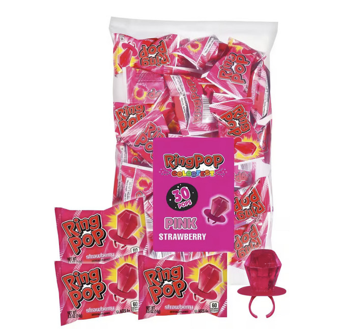 Pink Ring Pop Candy Bulk Pack 30 Pc Individually Wrapped Fruit Flavored Treats