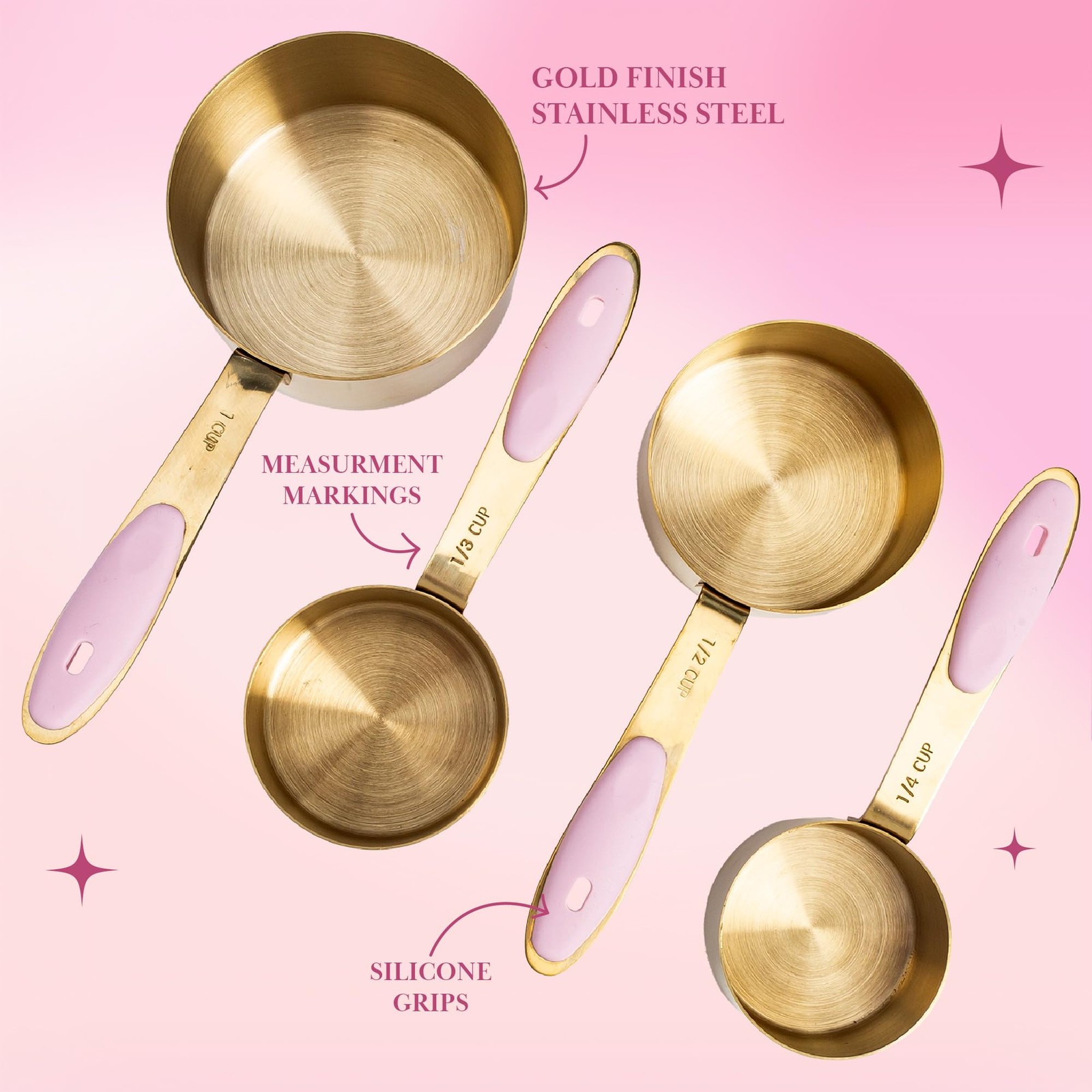 Paris Hilton Stainless Steel Measuring Cups Spoons Set Pink Silicone