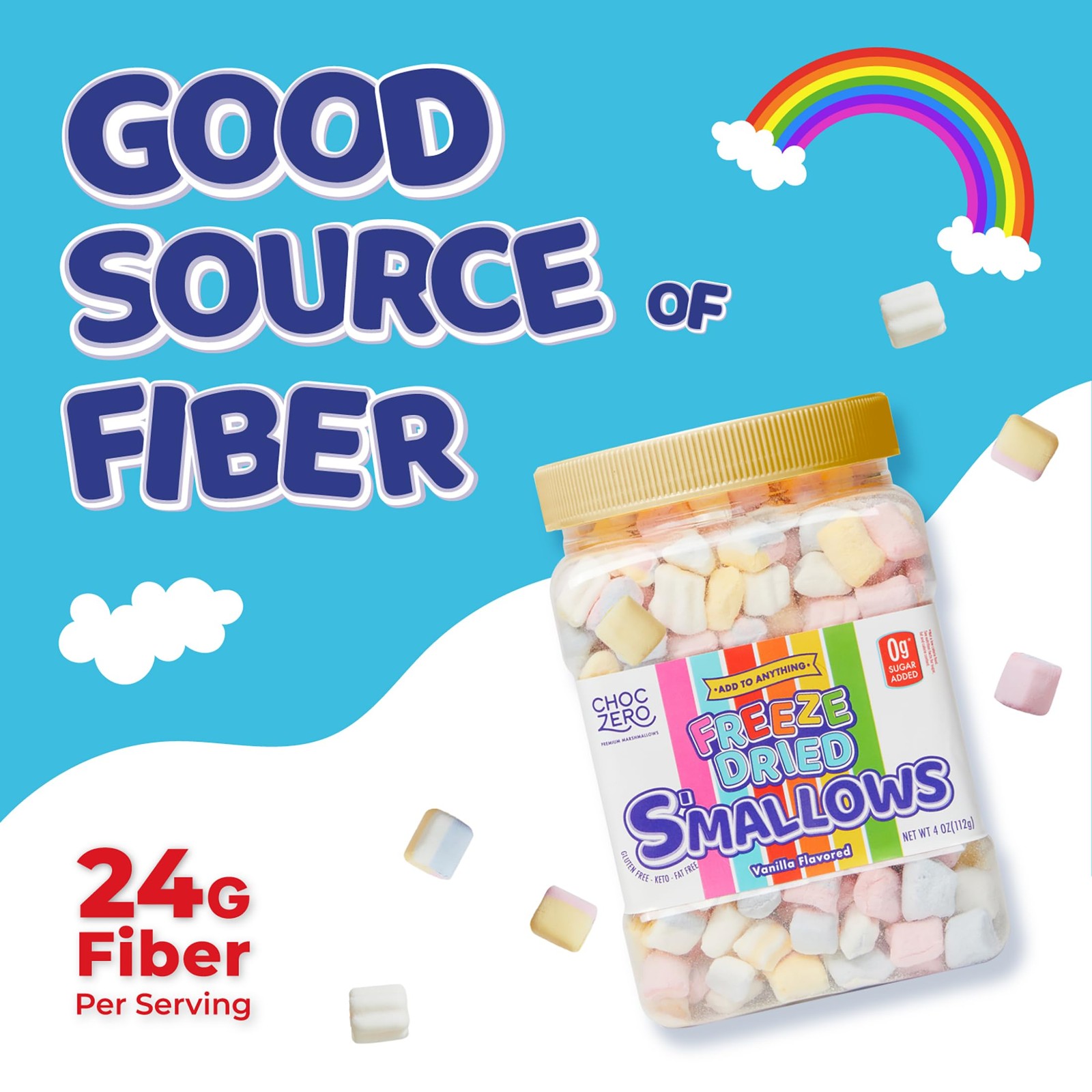 ChocZero Sugar Free Freeze Dried Marshmallows, Crunchy 4 Ounce (Pack of 1)