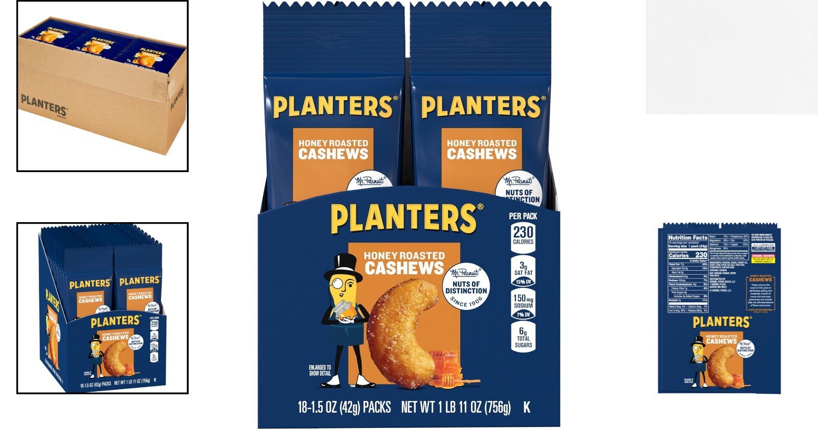 Honey Roasted & Salted Cashews – 1.5 Ounce Pack of 18 for On-the-Go Indulgence