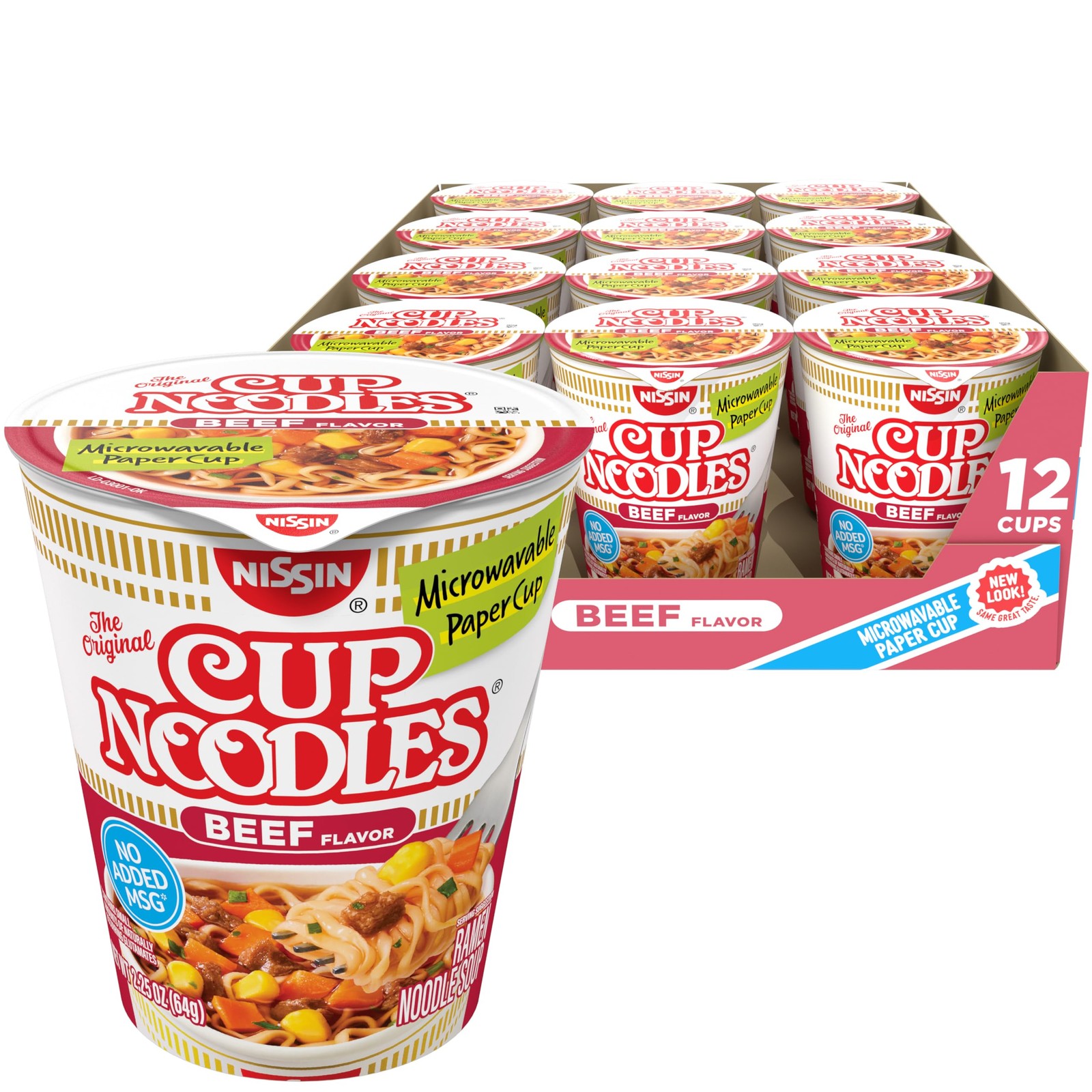 Nissin Cup Noodles Soup, Beef Flavor, Microwaveable 2.25 Ounce (Pack of 12)