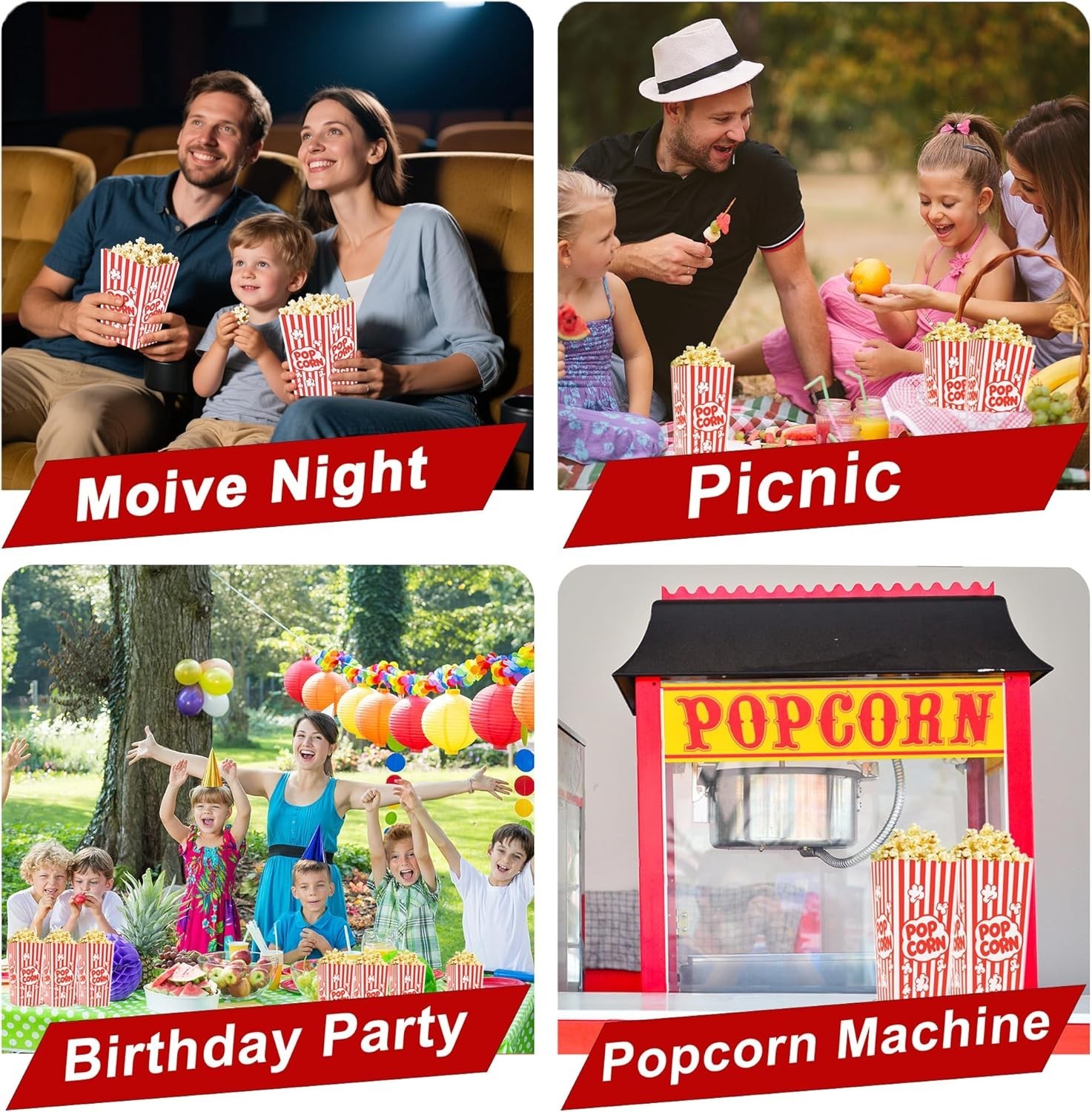 24 Pcs Popcorn Boxes 7.9″ Tall & 3.6″ Square Large Capacity Popcorn Containers