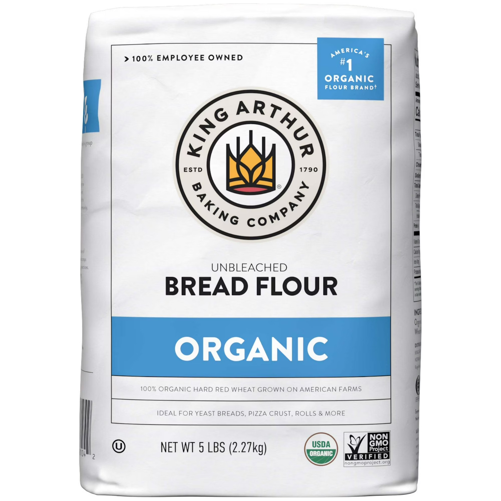 King Arthur Baking Company USDA Organic, Unbleached Bread Flour, 5 lb Bag.