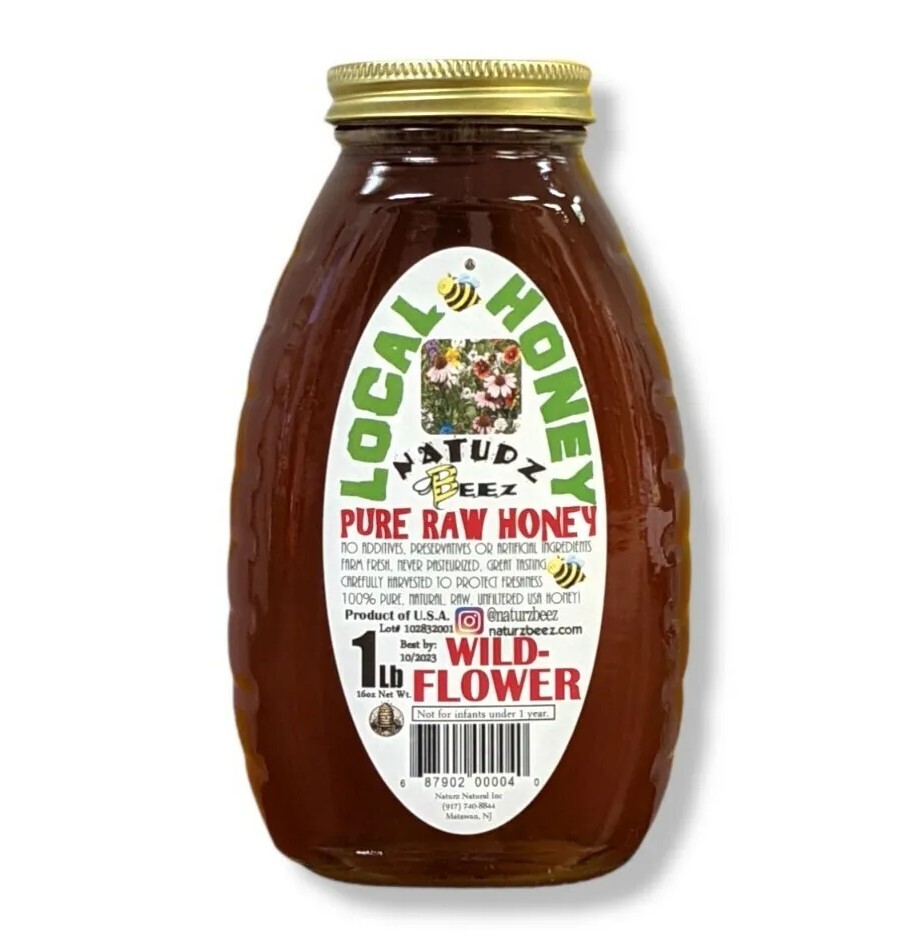 RAW HONEY WILDFLOWER 1LB 454g 16oz 100% PURE LOCAL HONEY Glass Jar