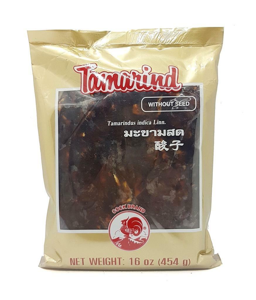 Thai Wet Sour Tamarind Pulp Block Seedless by Cock 16 Oz. (Pack of 2)
