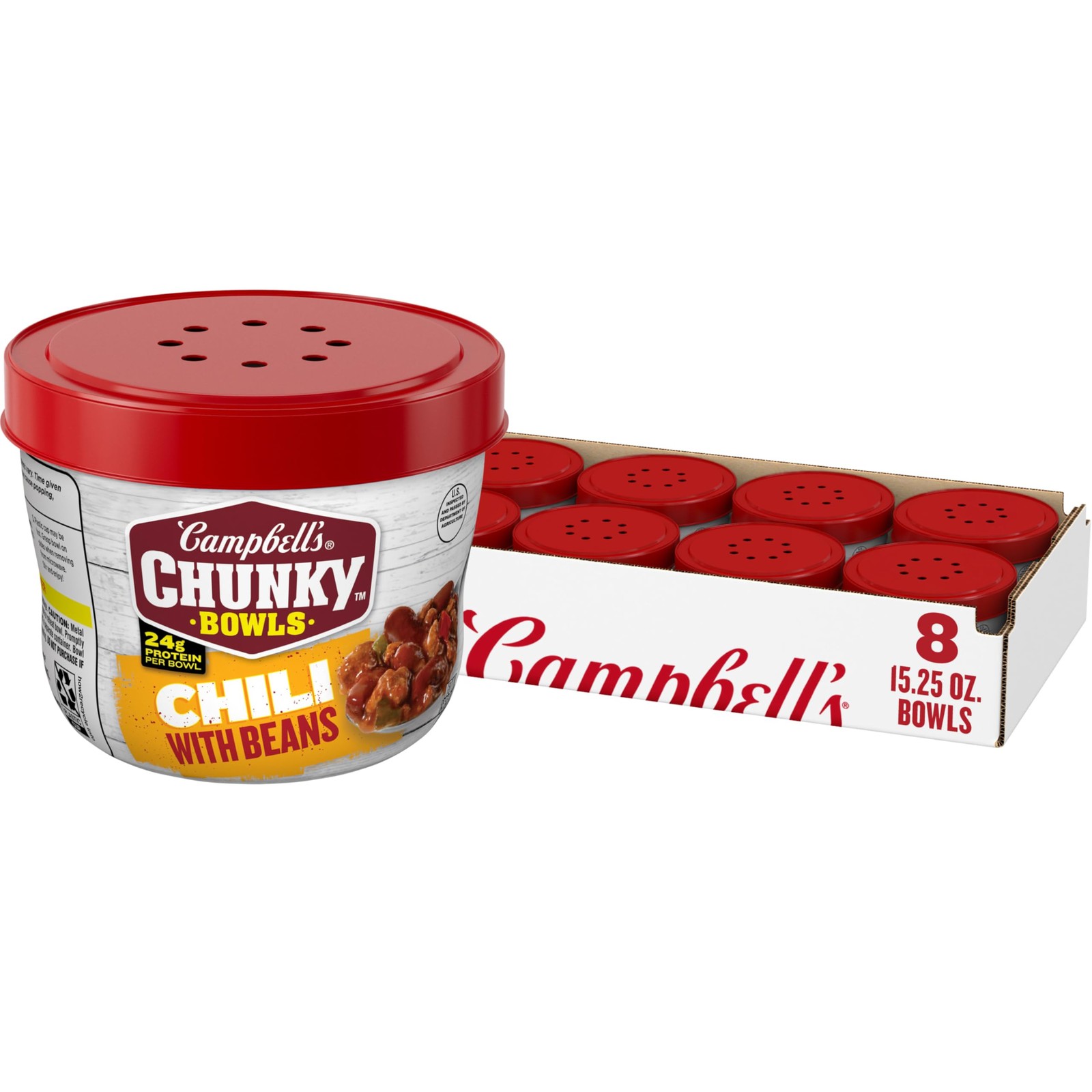 Chili With Beans, 15.25 oz Microwavable Bowl 8 Pack
