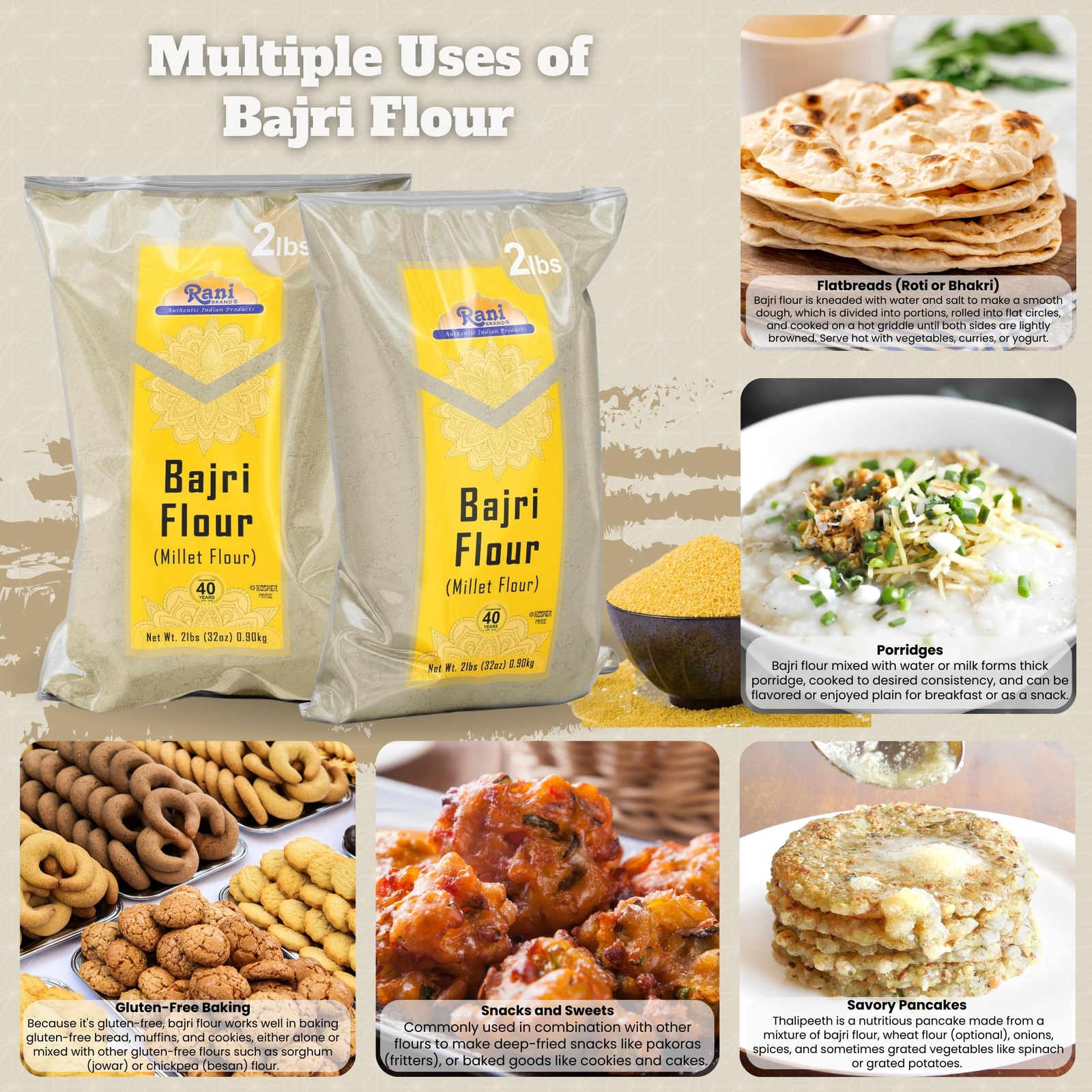 Rani Bajri Flour (Pearl Millet) 32oz (2lbs) 908g Bulk