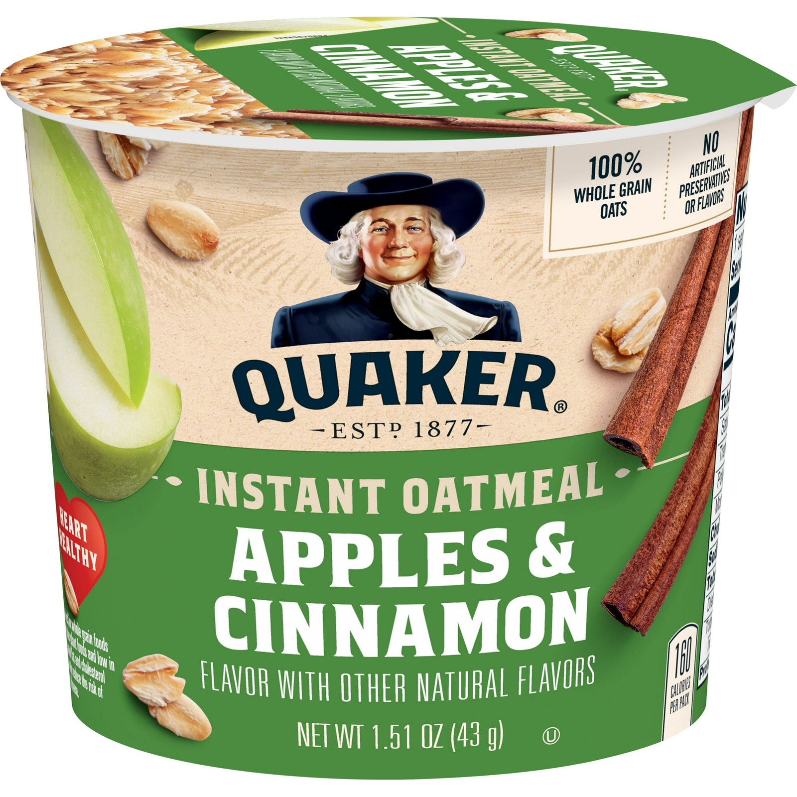 Quaker Instant Oatmeal Apple Cinnamon, 1.51 Ounce