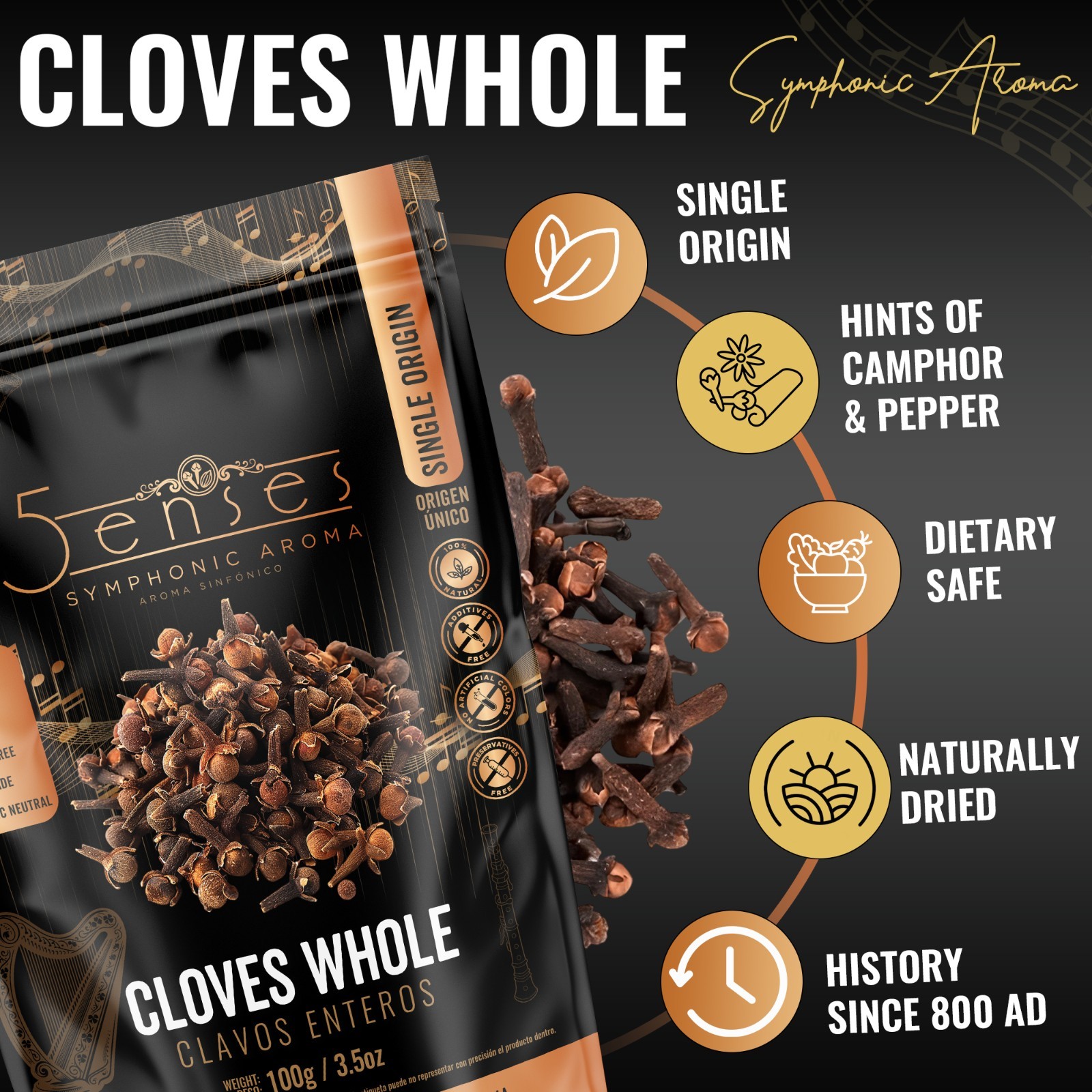 5Senses Whole Cloves | Clavos Enteros | Single Origin Non-GMO, Fairtrade