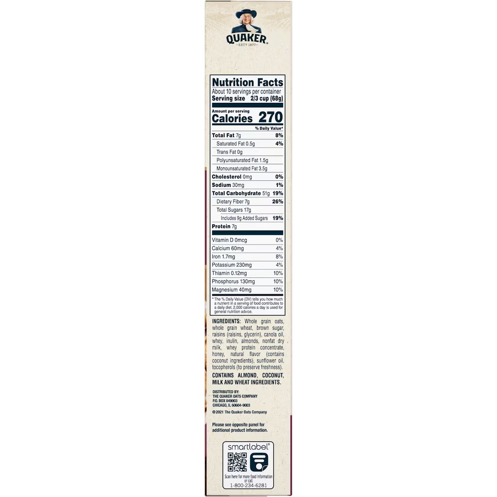Quaker Simply Granola Breakfast Cereal, Oats Honey Raisins & Almonds, 24.1 oz Bo