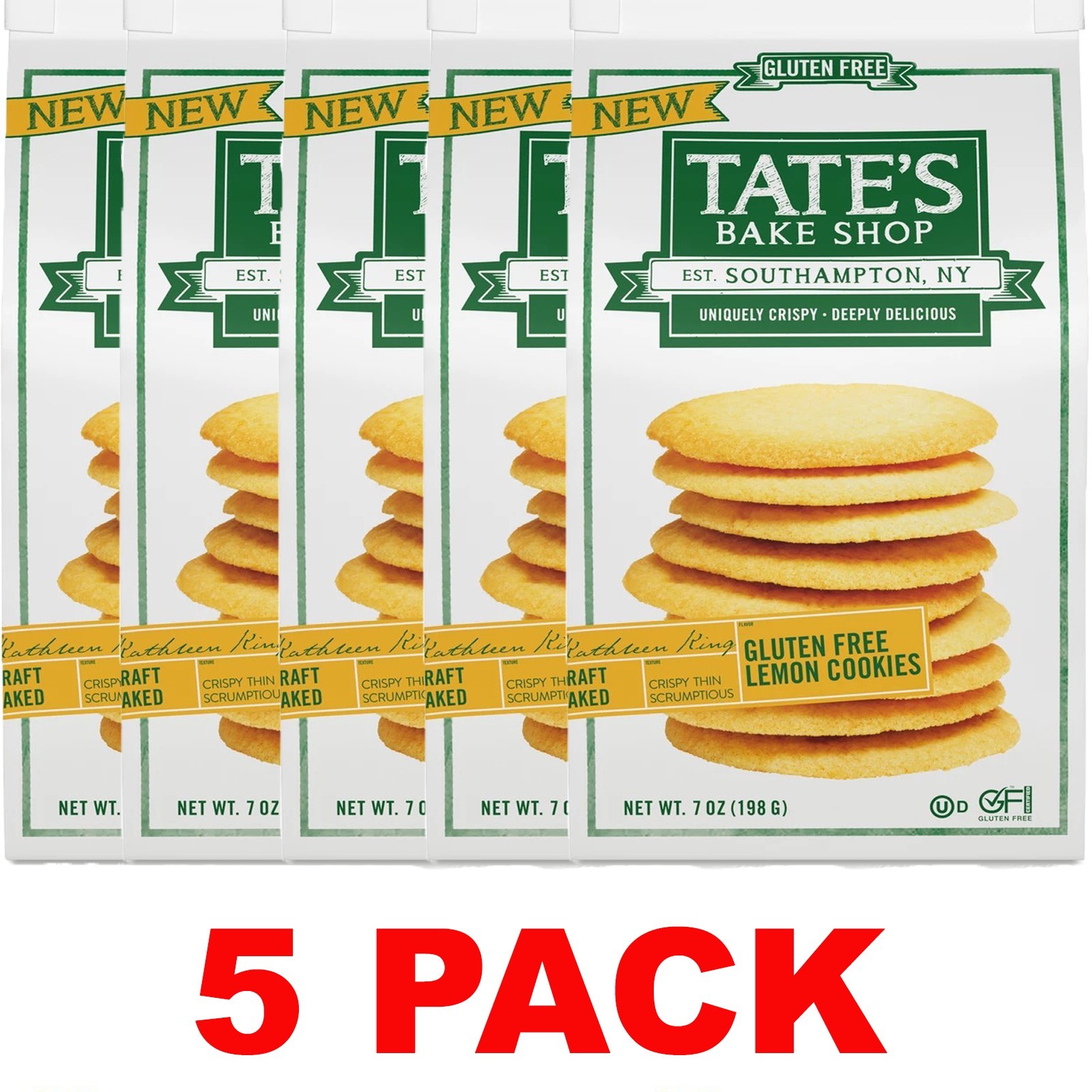 5x TATE’S BAKE SHOP Gluten Free Lemon Cookies – 7 oz – 5 PACK BULK