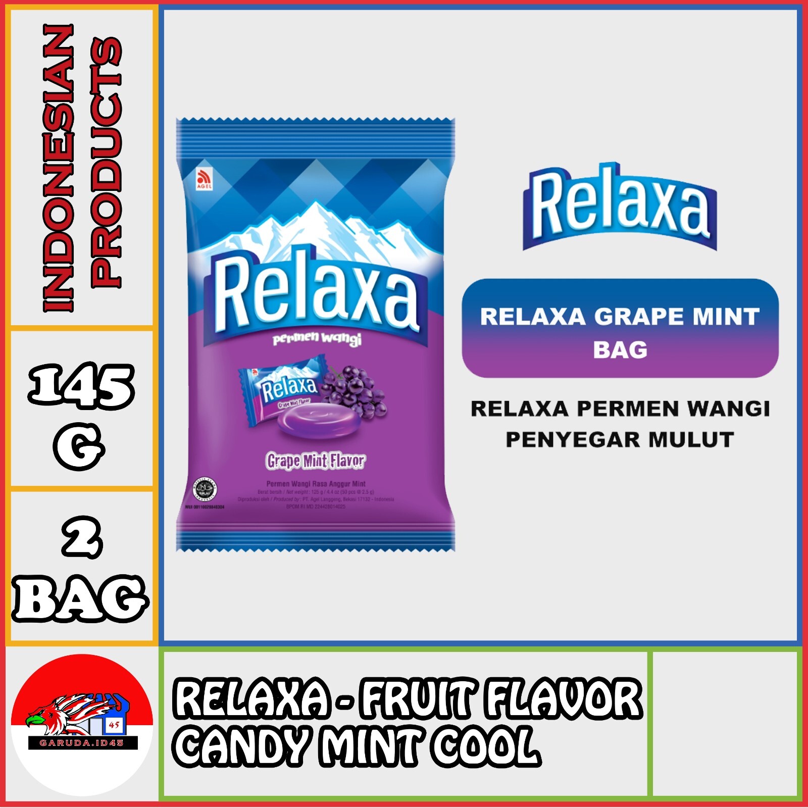 [RELAXA] FRAGNANT CANDY FRUIT FLAVOR MINT COOL 2 BAG PACKAGE INDONESIAN PRODUCT
