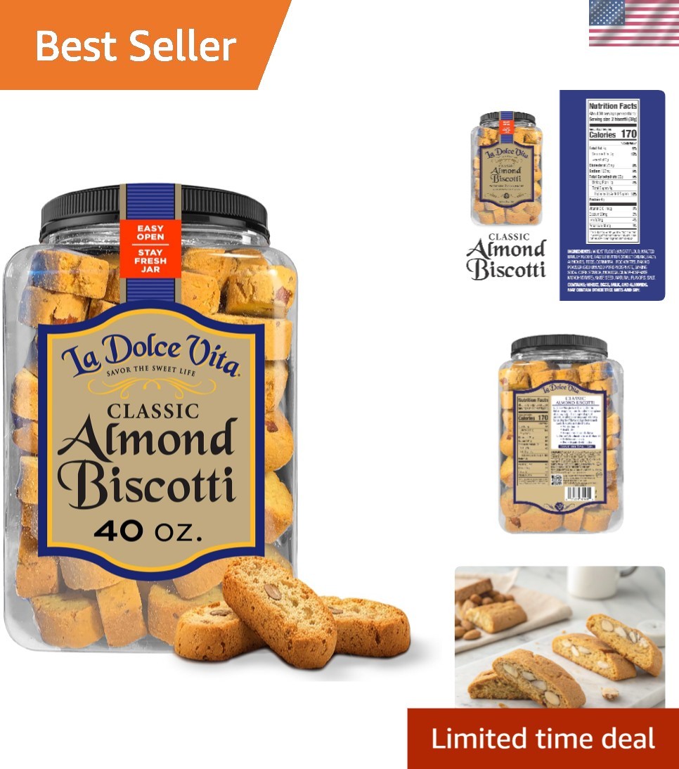 Kosher Classic Almond Biscotti Snacks – Fresh 40 oz Jar, Perfect for Gifting