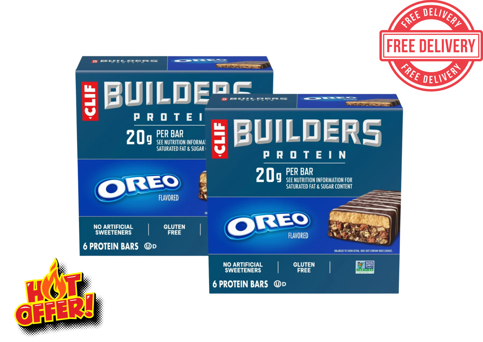 CLIF BUILDERS Protein Bars OREO-Flavored, Plant Protein, Gluten Free Bar, 12 CT