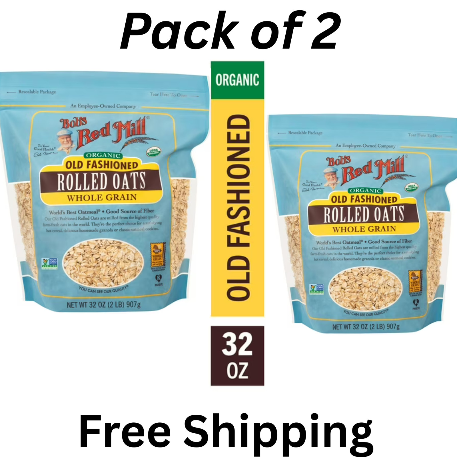 Bob’s Red Mill, Old Fashioned Rolled Oats, Organic, 32 oz (2 PACK)