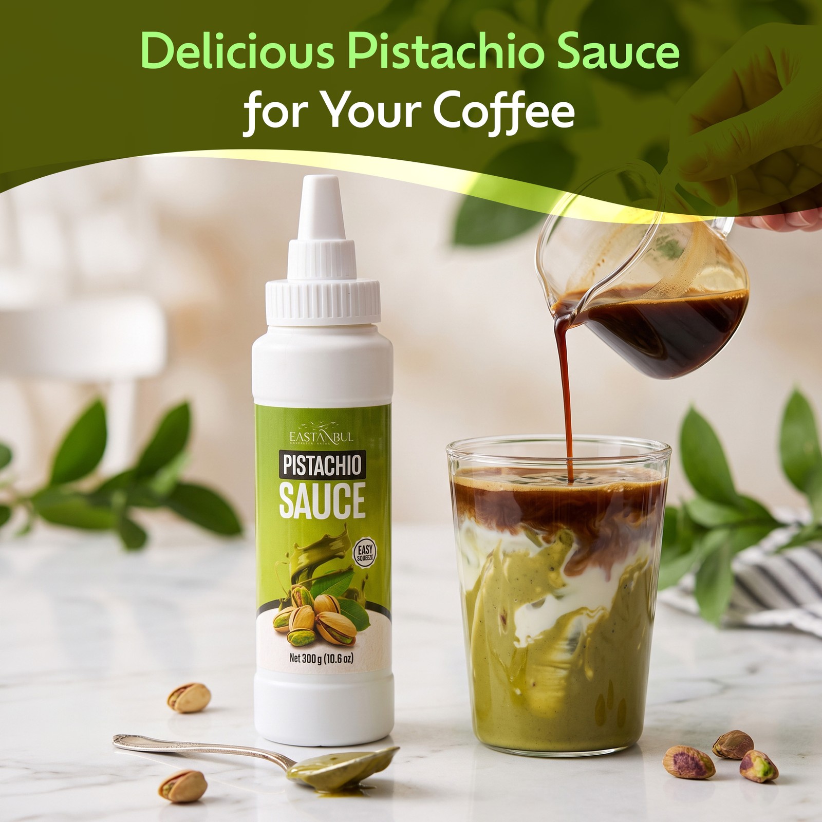 Eastanbul Pistachio Sauce, Pistachio Drizzle, Sauce for Coffee, 10.6oz
