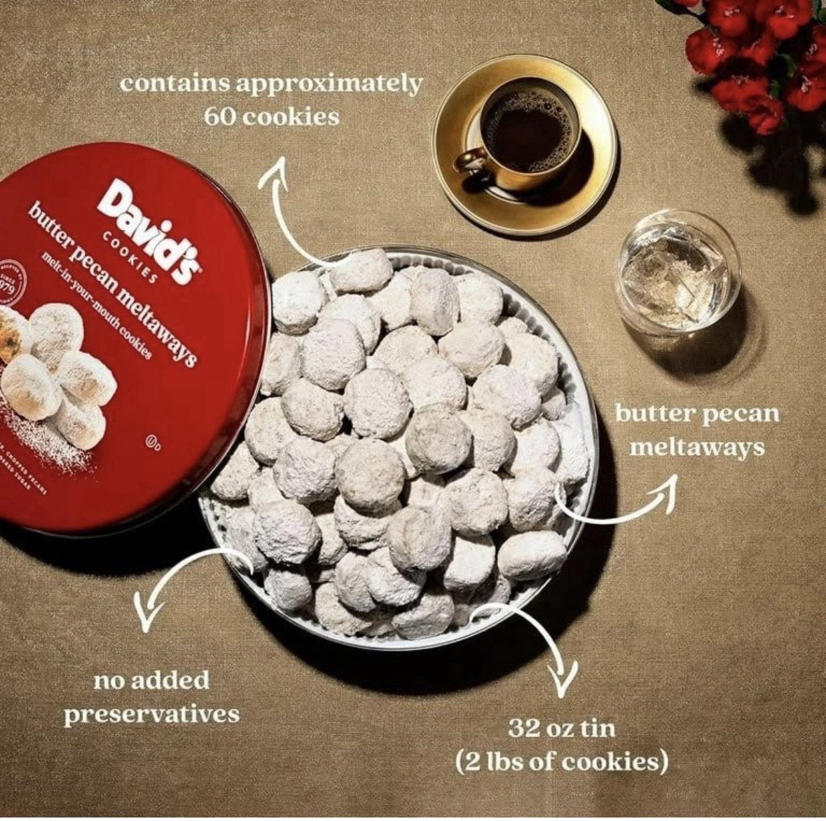 David’S Cookies Butter Pecan Meltaways Melt-In-Your-Mouth Cookies 32oz/907g