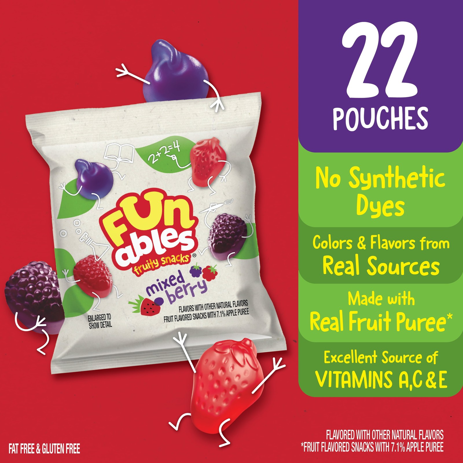 7 Pack Fruity Snacks, Mixed Berry Flavored Snacks, 0.8 Oz 22 Count