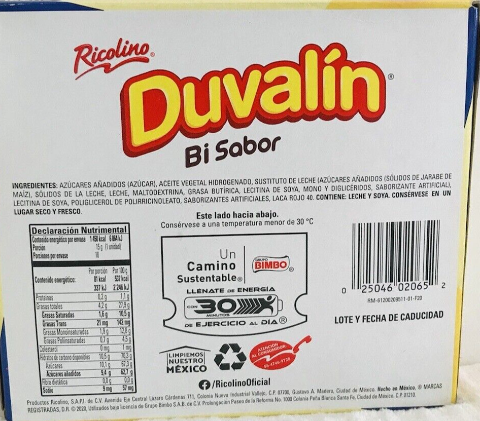 3-Pk Ricolino Duvalin Bi Sabor Vainilla y Fresa Mex Candy Duvalin 270g/9.5oz
