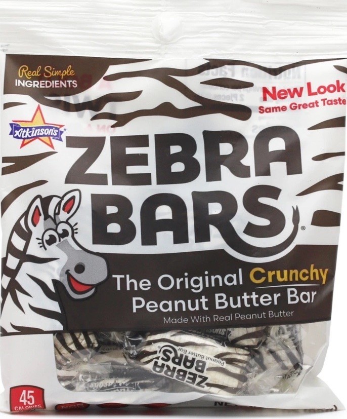 1-3oz Bag Atkinson’s ZEBRA BARS Original Crunchy Peanut Butter Bar Candy-SHIP24H