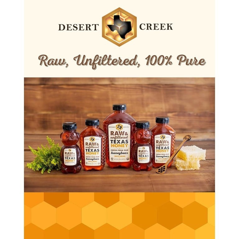 Desert Creek Raw & Unfiltered Texas Honey 32 oz Squeeze Bottle Non-GMO