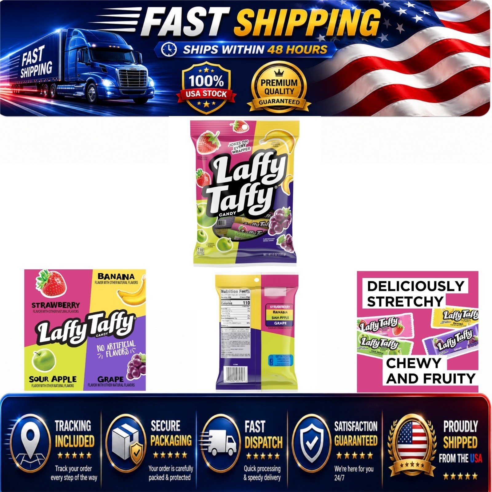 Laffy Taffy Assorted Fruit Flavors Chewy Candy 6 Ounce Bag