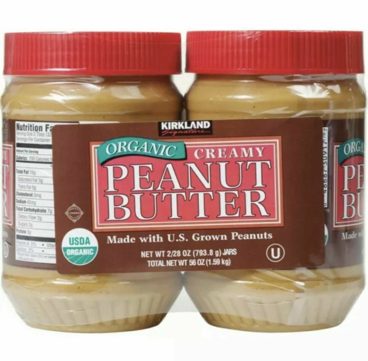 2 Jars Kirkland Creamy Organic Peanut Butter, 28 oz Each *Expedited ship*