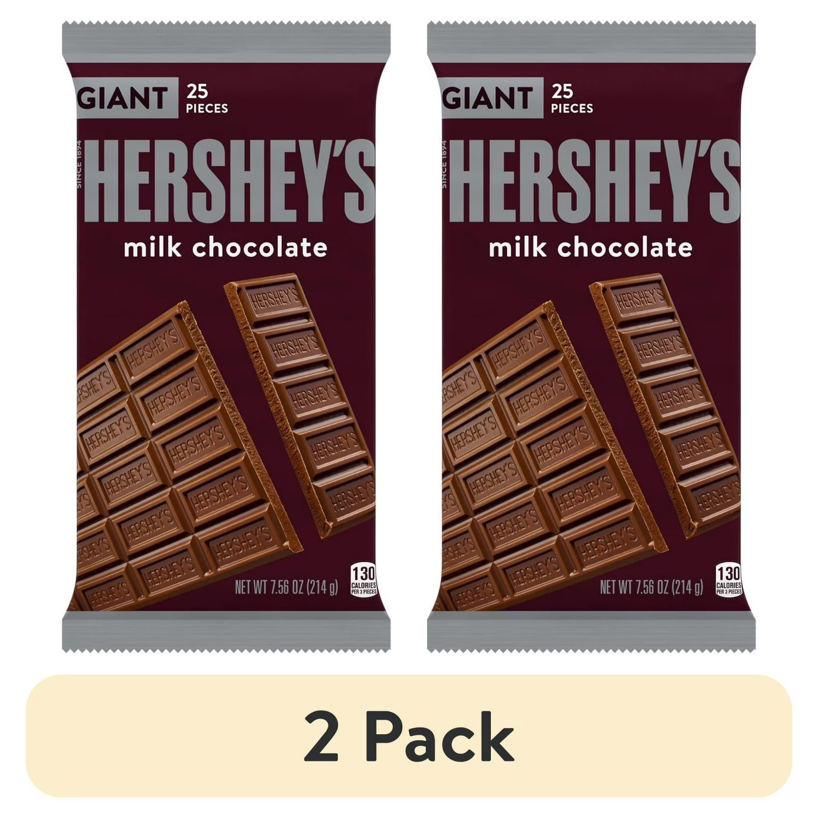 2pack Hershey’s Milk Chocolate Giant Candy, Bar 7.56oz, 25Pieces Free Shipping
