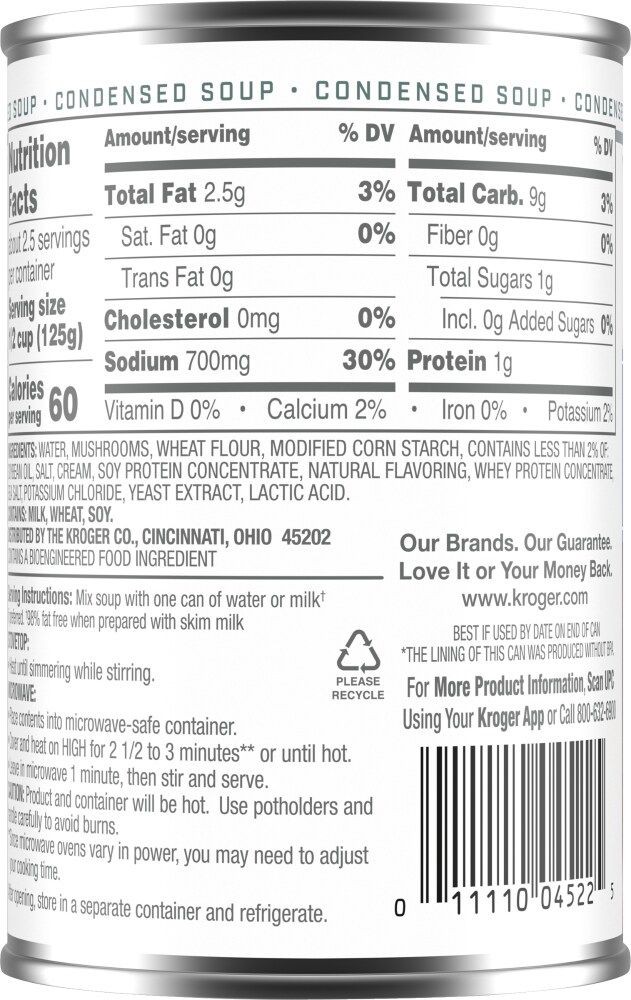 Kroger 98% Fat Free Cream of Mushroom Condensed Soup 10.5 oz – Pack of 3
