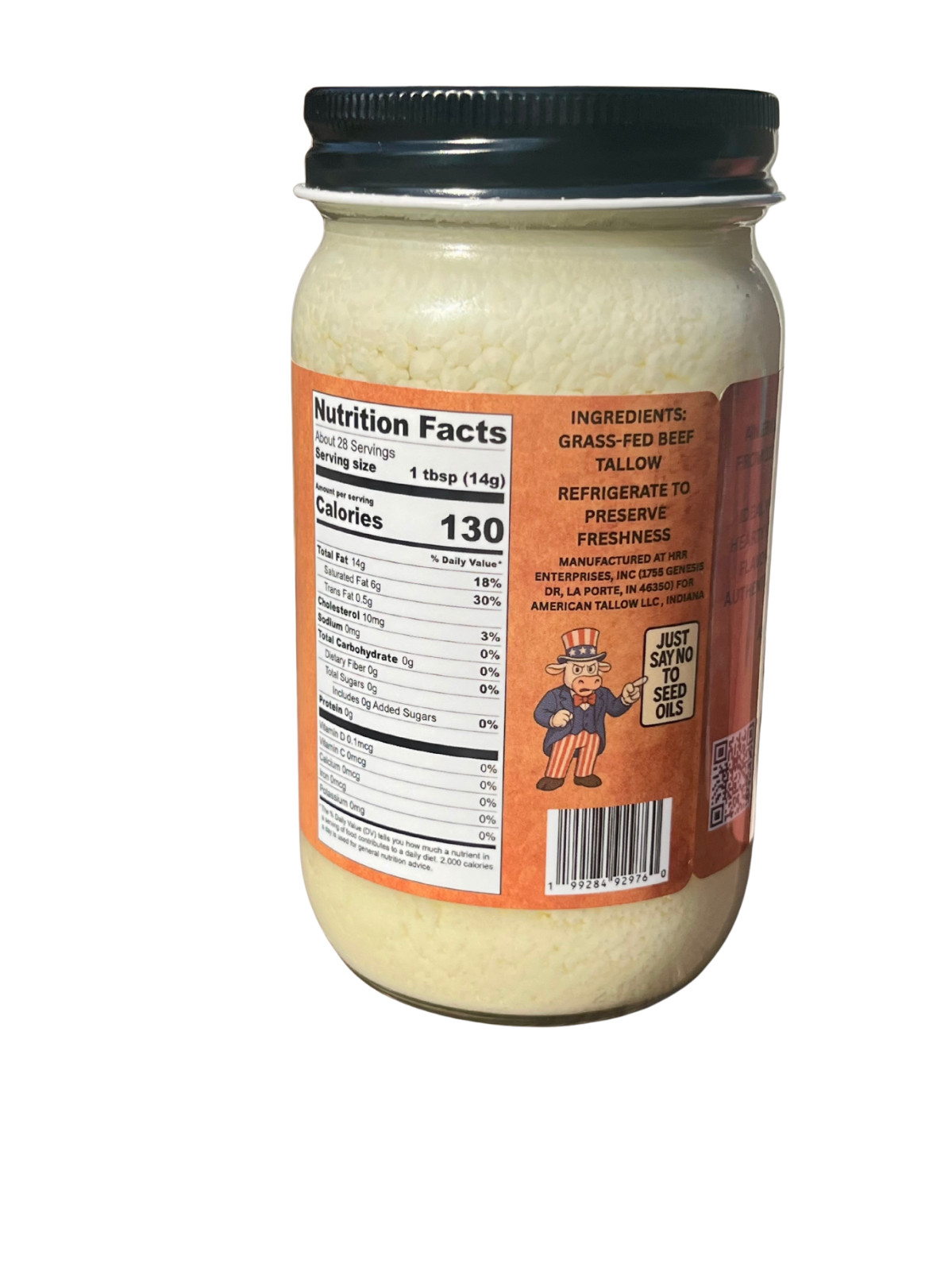 100% Grass-Fed, Pasture-Raised, Non-GMO American Beef Tallow – 14 oz Glass Jar