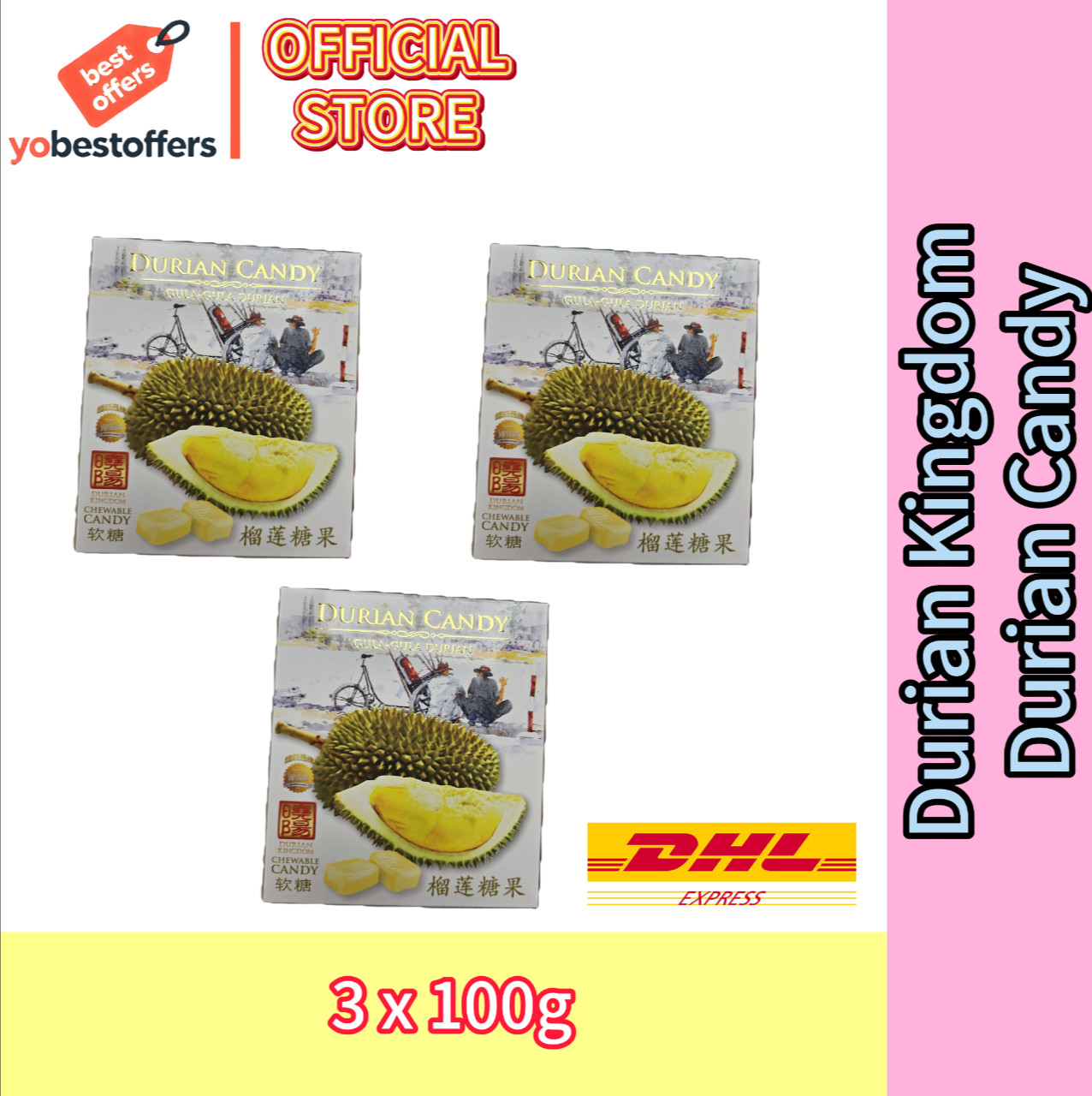 3 Pack Durian Kingdom Soft Candy (300g Total) | Authentic Malaysian Durian Snack