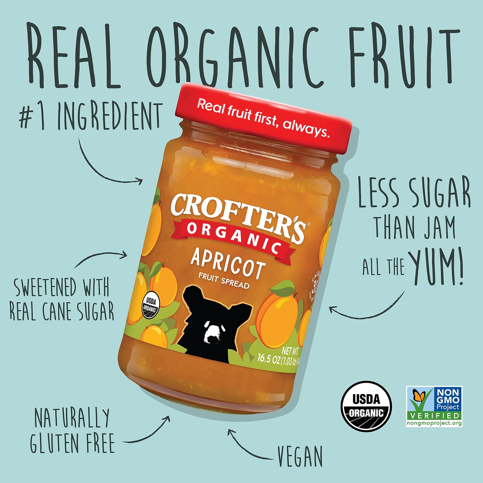 Fruit Spread Organic Premium Apricot, 16.5 oz
