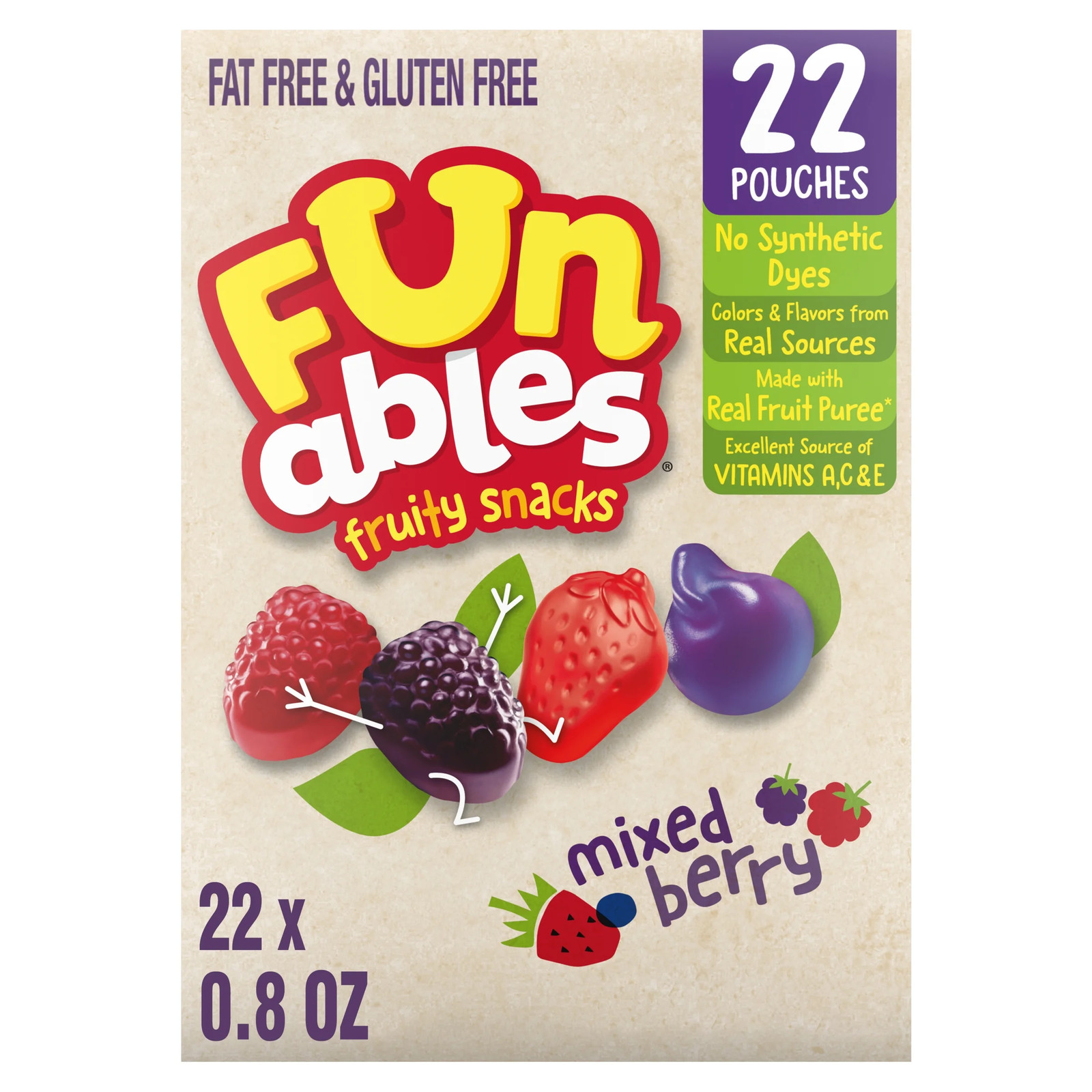7 Pack Fruity Snacks, Mixed Berry Flavored Snacks, 0.8 Oz 22 Count