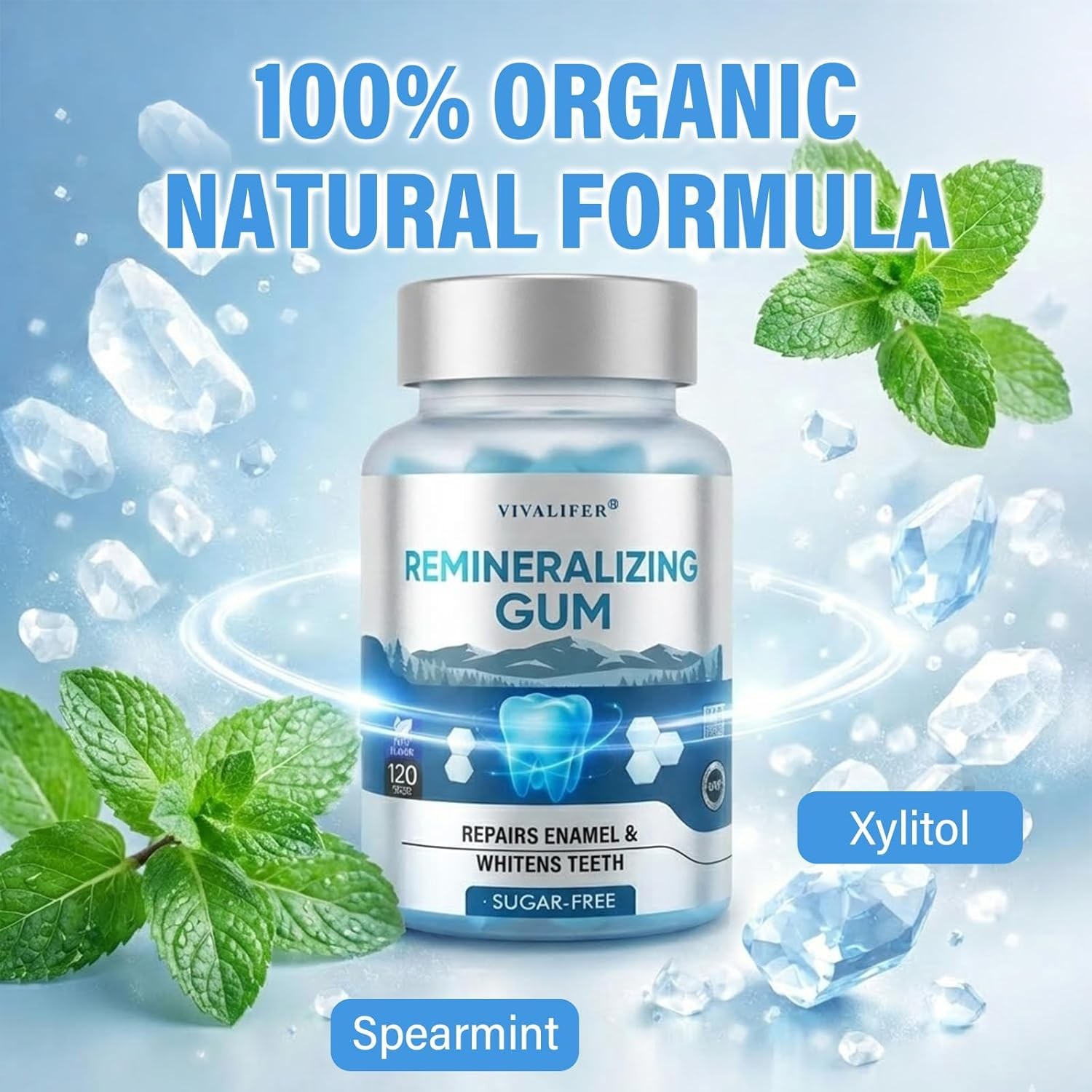 Nano Hydroxyapatite Remineralizing Gum 240 Count Xylitol Enamel Support Mint